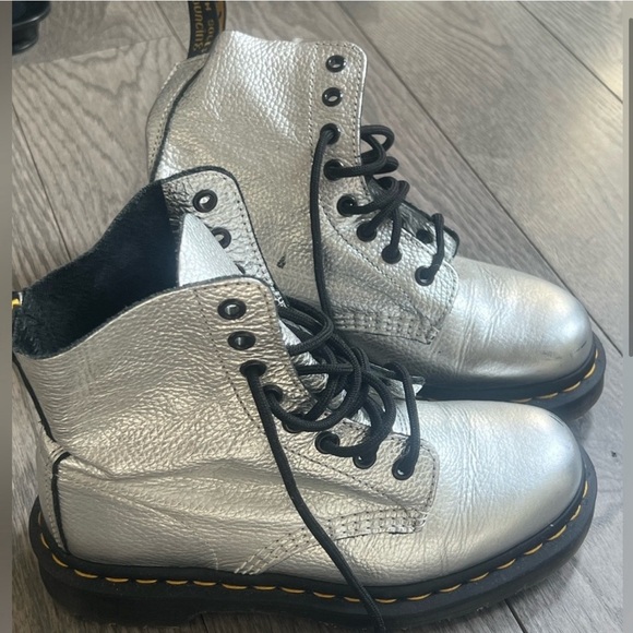 Dr. Martens Silver and Black Combat Boots - Picture 2 of 6